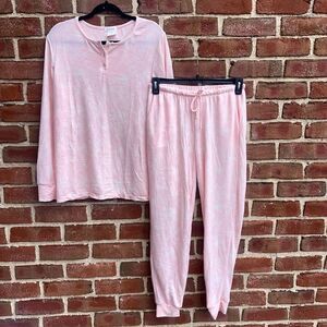 Catherine Malandrino $68 Tie Dye Henley Jogger 2Pc PJ Set Pink XL NWT